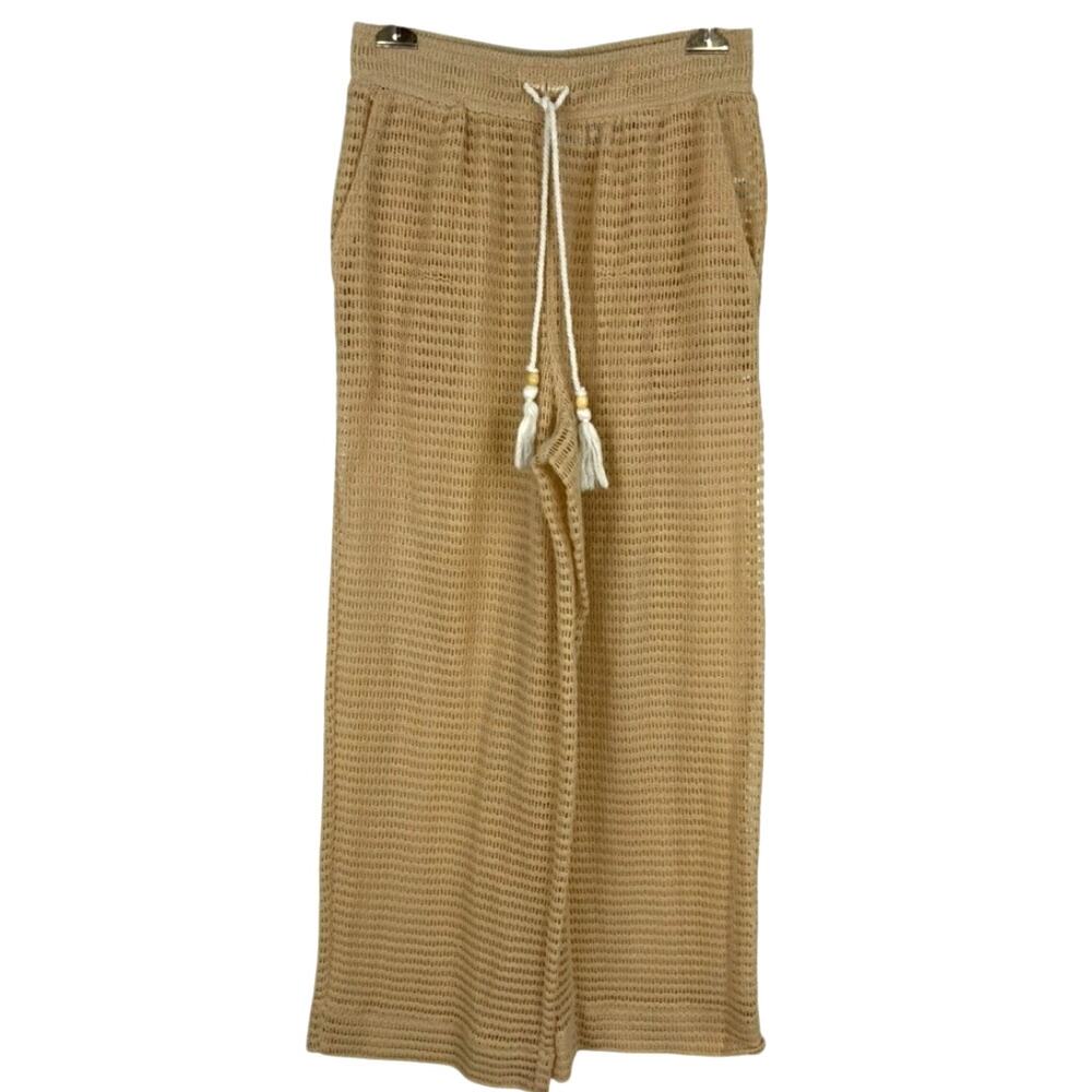 Haute Hippy Crochet Wide Leg Beach Cover Up Pants Tan Women's Size Medium